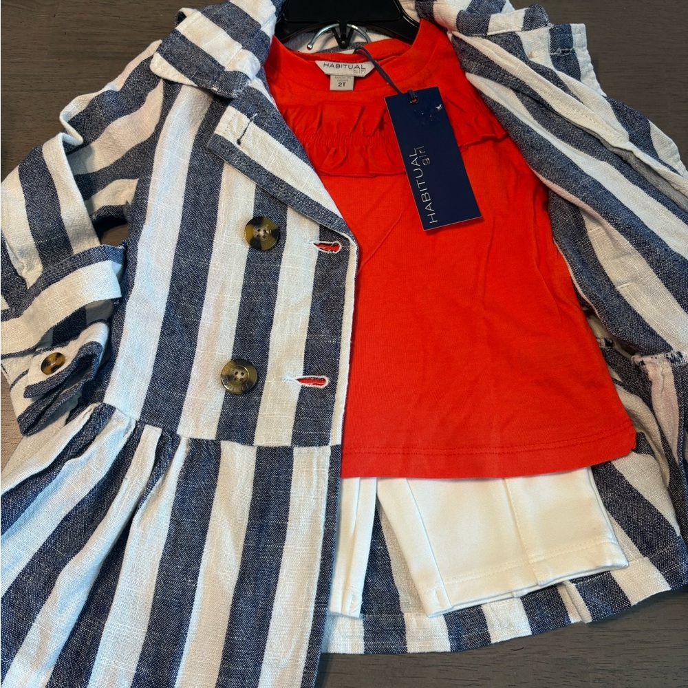 Habitual Navy and White Striped Jacket with Bright Orange  Shirt. New no